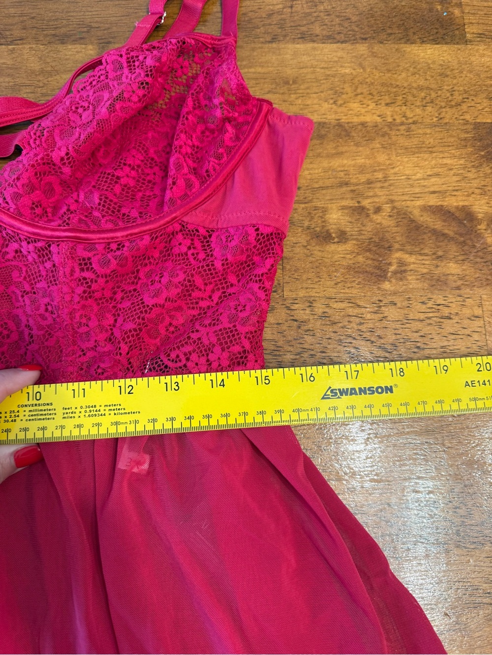Adore Me Babydoll Lingerie Top Plus Size 3X Red Hot Pink Sheer Mesh Lace Cutout - Picture 4 of 12